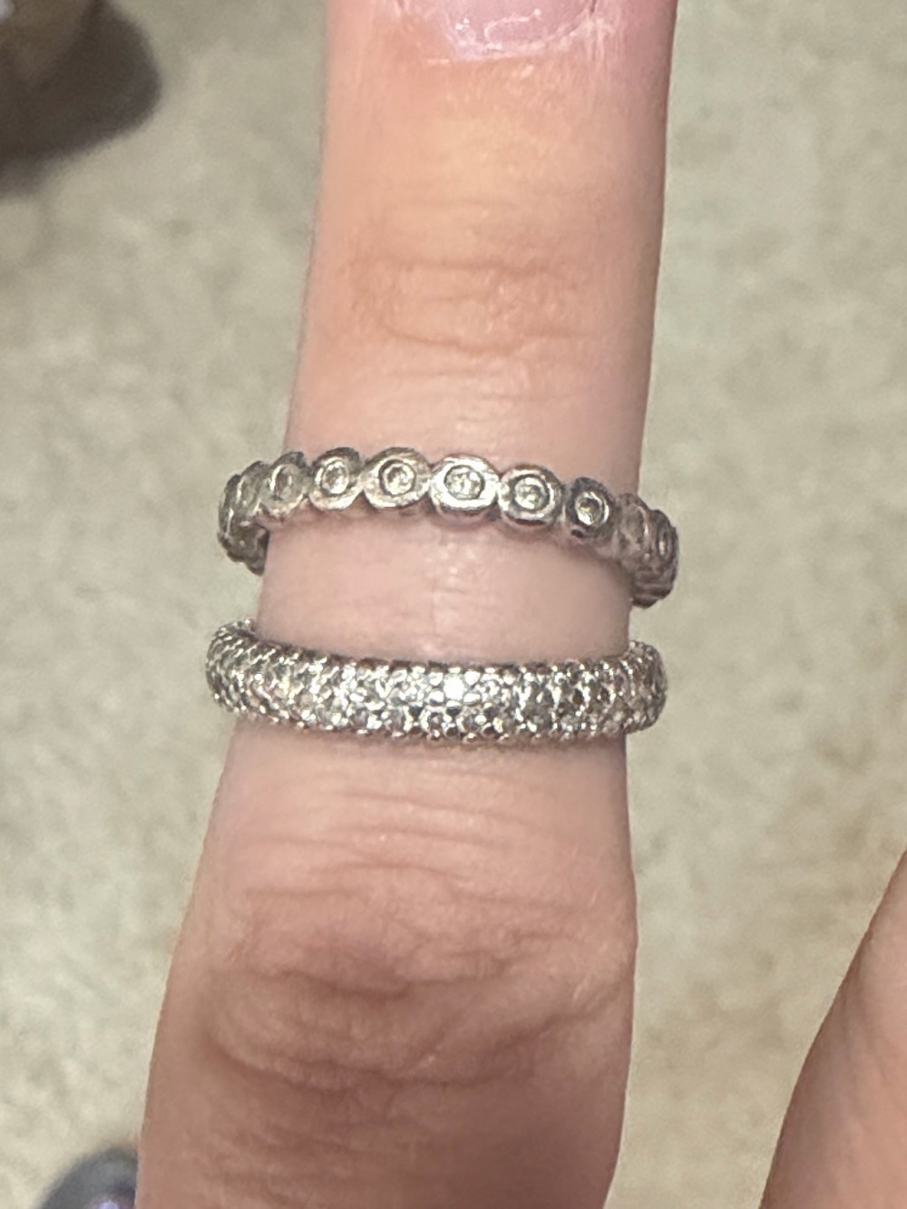 Pandora Sterling Silver Pave and Bezel Stackable Rings